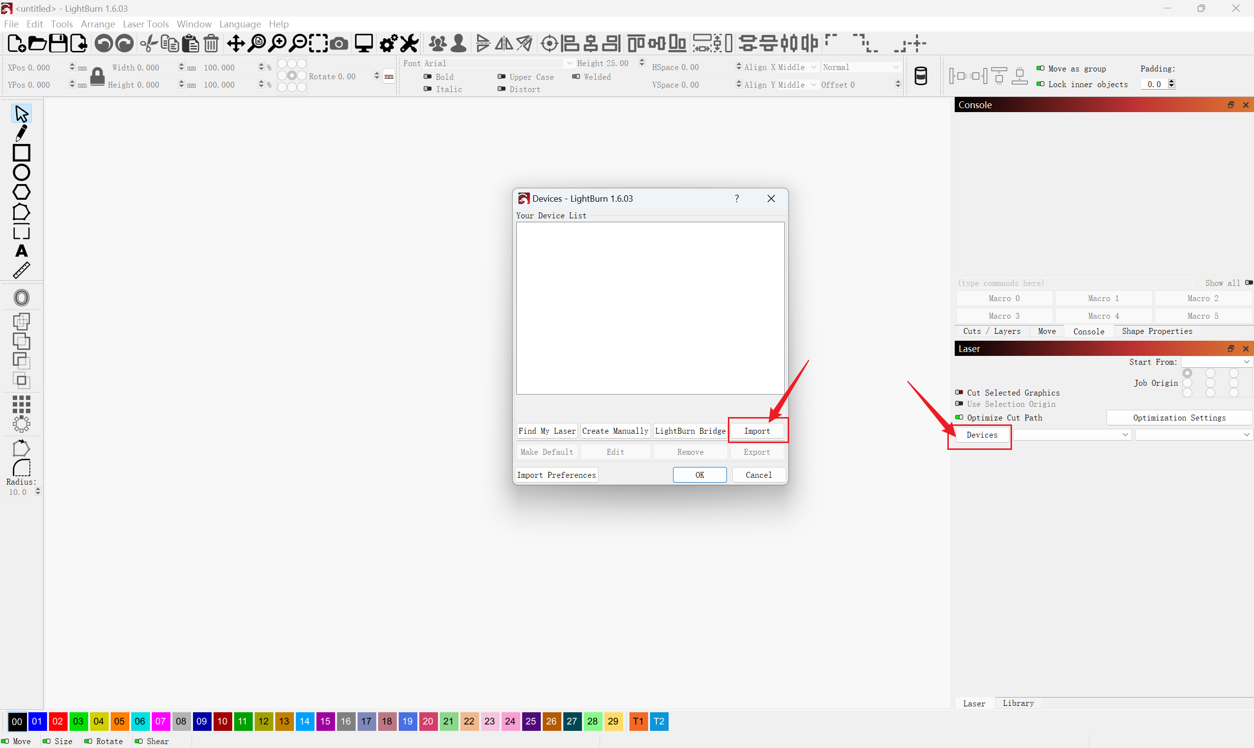 import configuration packages to LightBurn