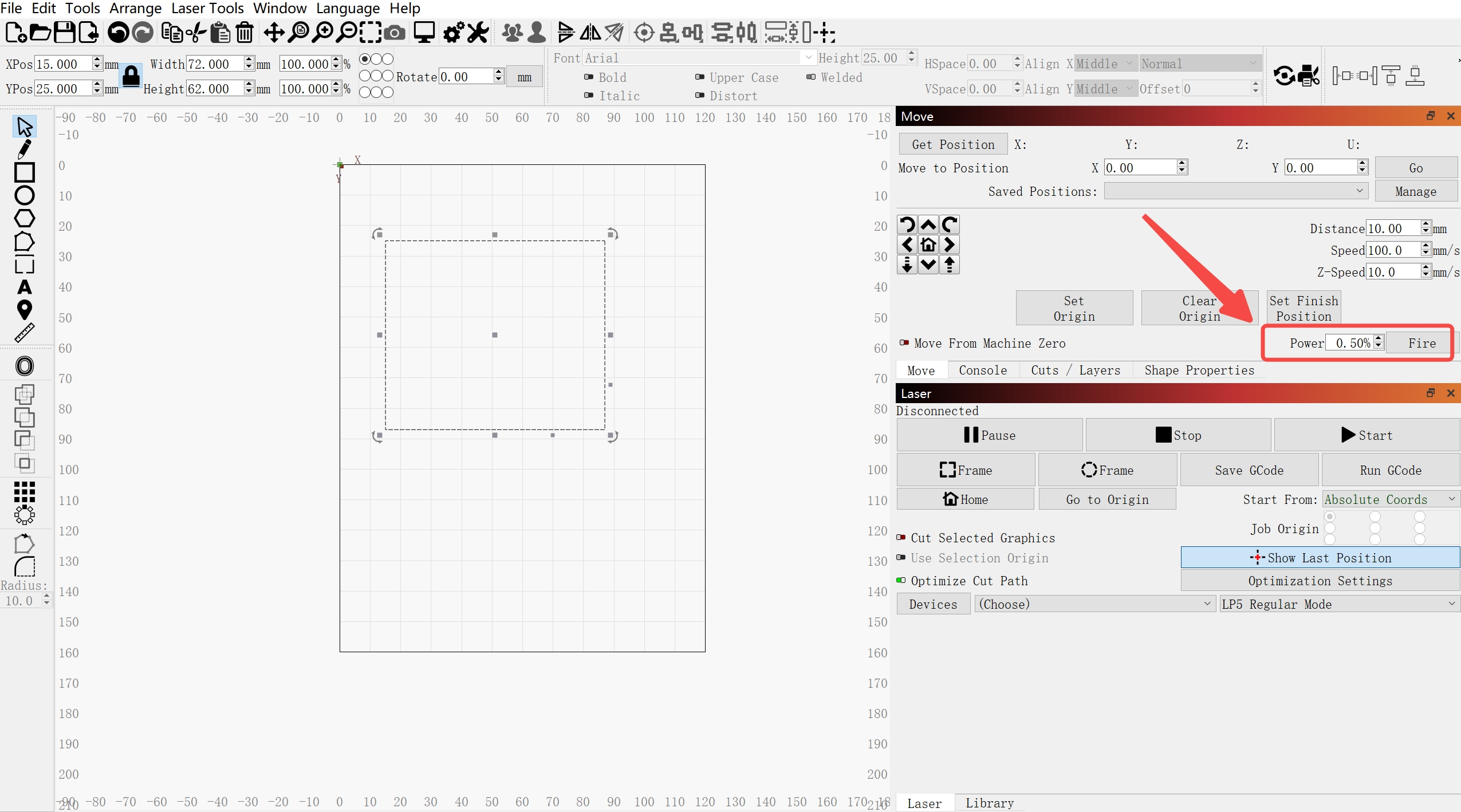 adjust the laser preview power 1