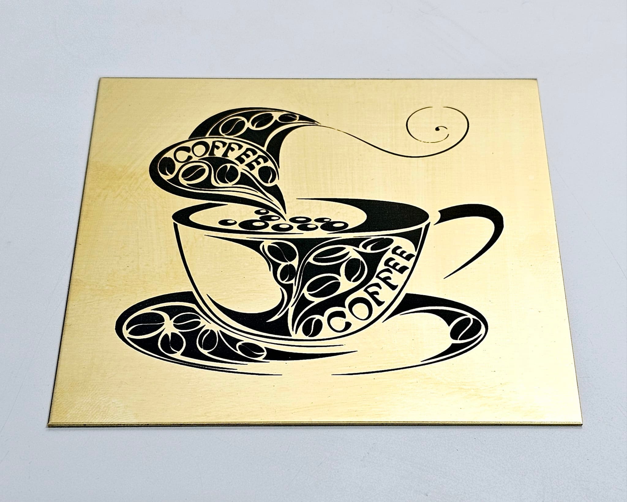 laser engraved brass coffee plate