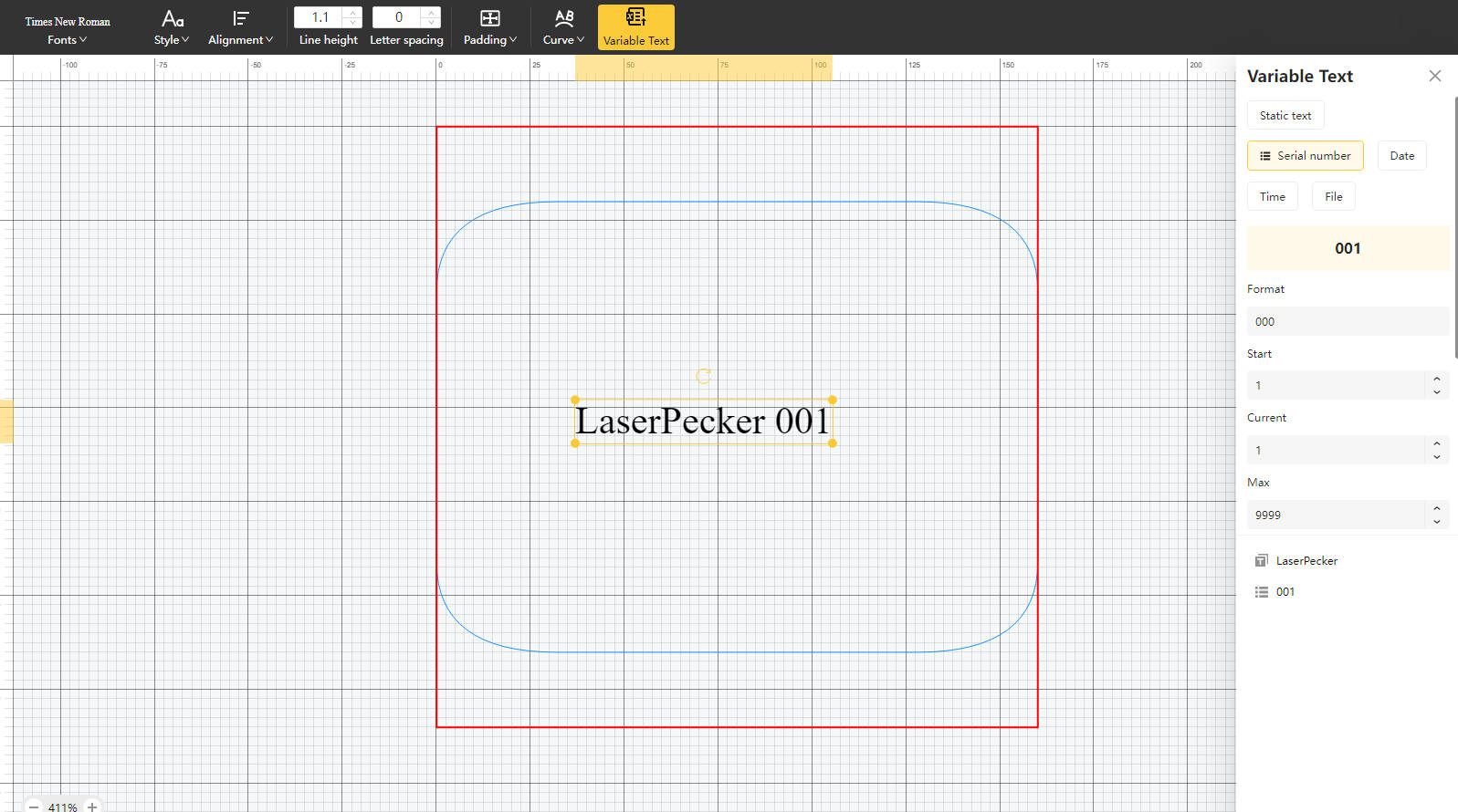 dynamic serial number text format