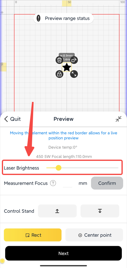 Fronttür prüfen und Laserhelligkeit anpassen