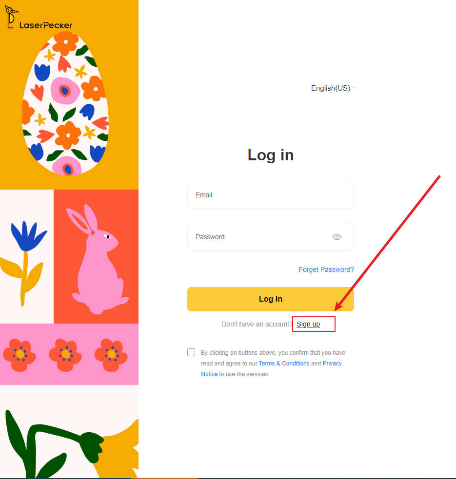 choose sign up in the login interface