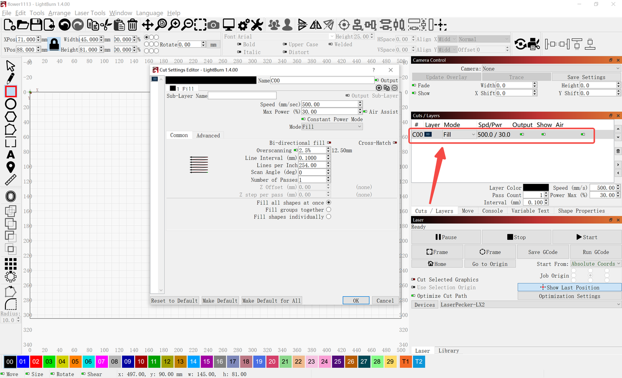 Cut Settings Editorウィンドウ