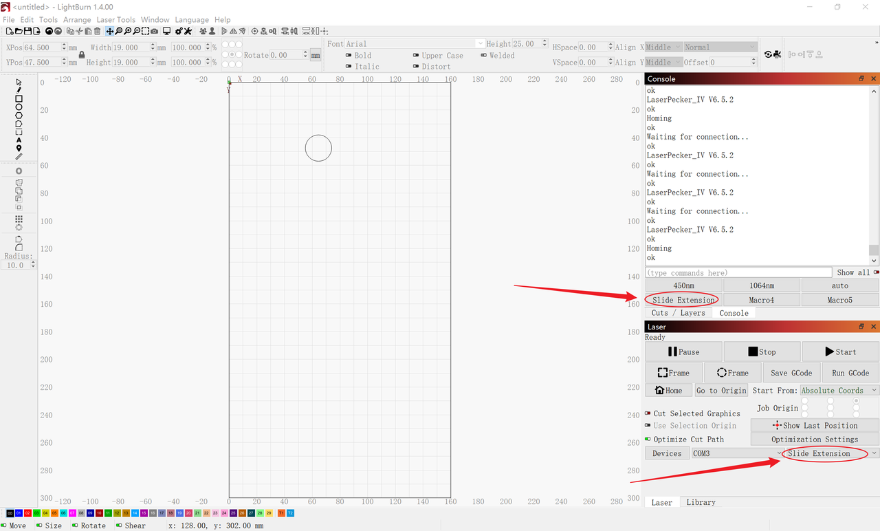 set up slide extension mode