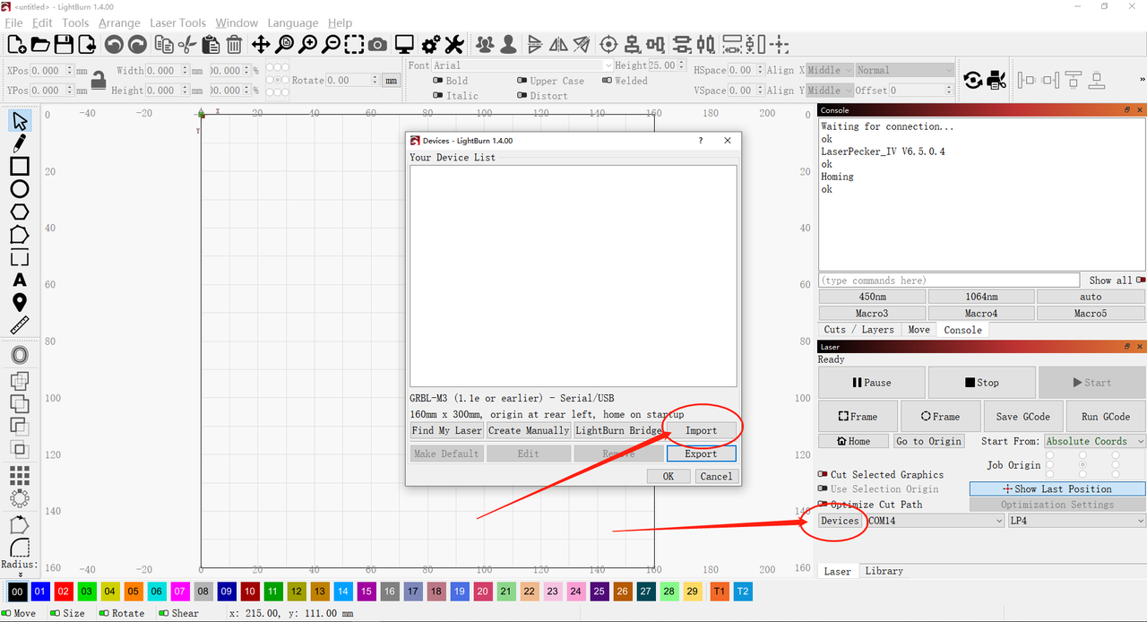 import configuration packages to LightBurn