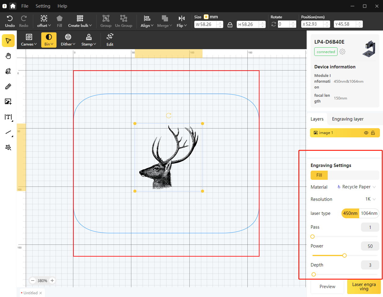 Laser engraving settings