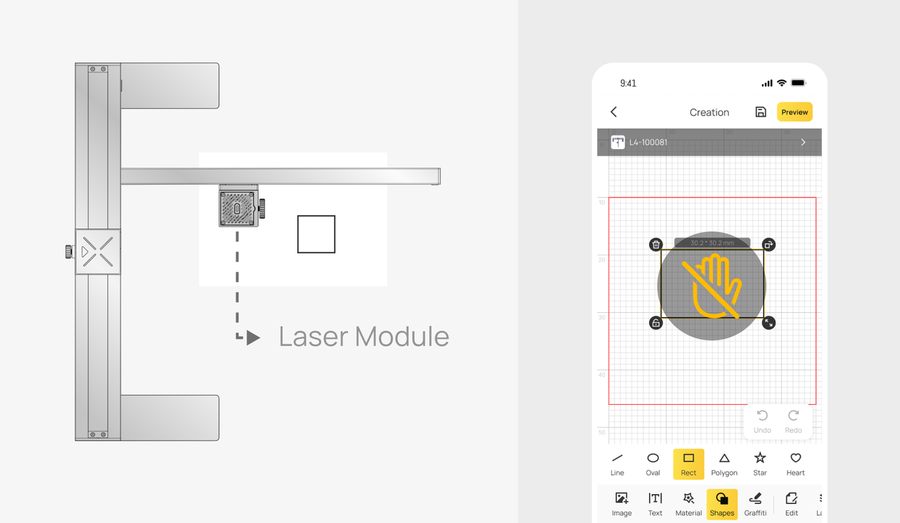 Create a rectangle by the Laser Module