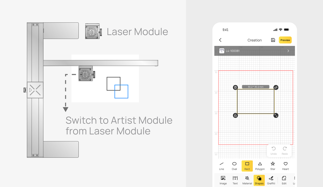 Switch to the Artist Module from the Laser Module