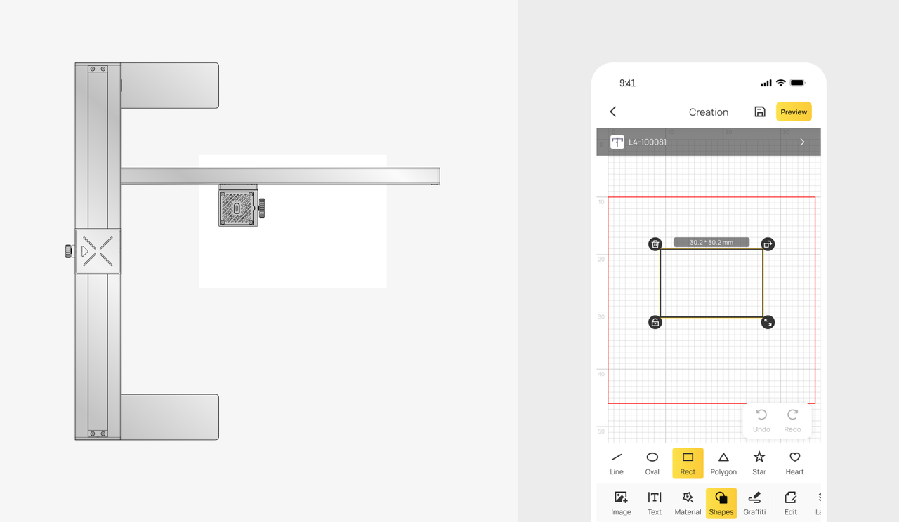 Draw a rectangle on the artboard in the mobile application